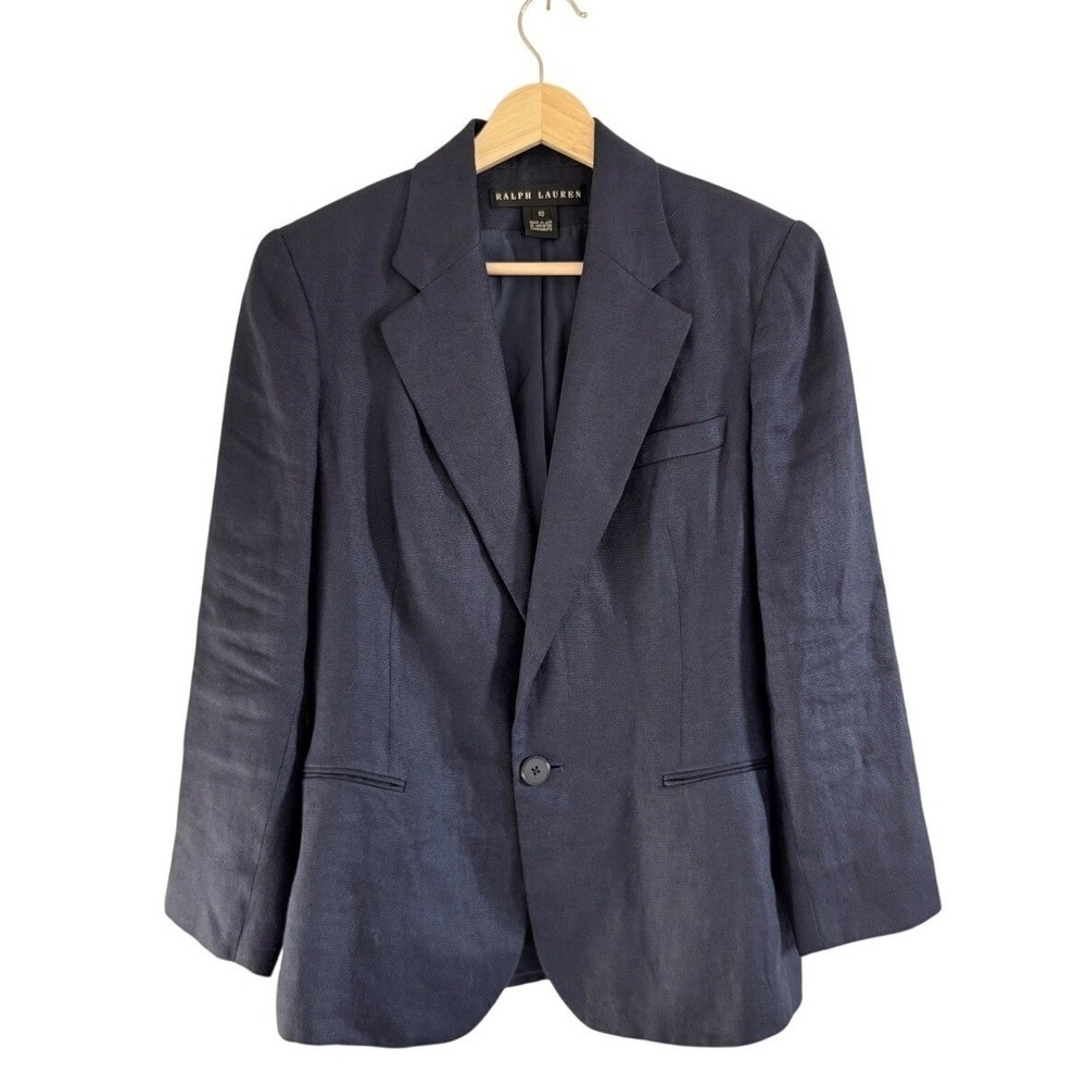Ralph Lauren Navy Blue 100% Linen Blazer Jacket 10 Made in USA Black Label - Picture 9 of 10